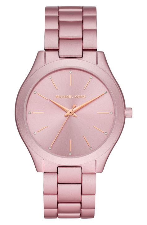 michael kors damenuhr rosa zifferblatt|Armbanduhr Slim Runway im Rosé.